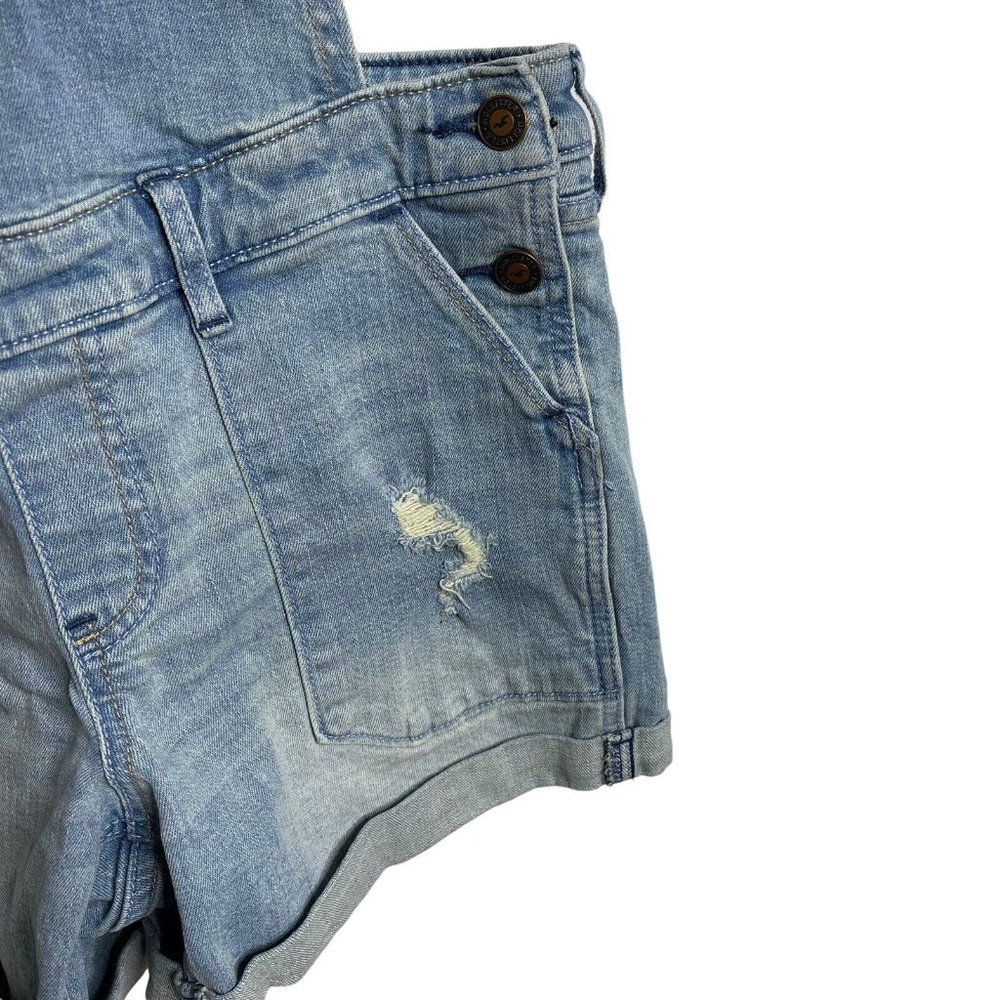 Hollister Patchwork Distressed Denim Shortalls Cuffed Overall Shorts Women's M - Picture 7 of 12